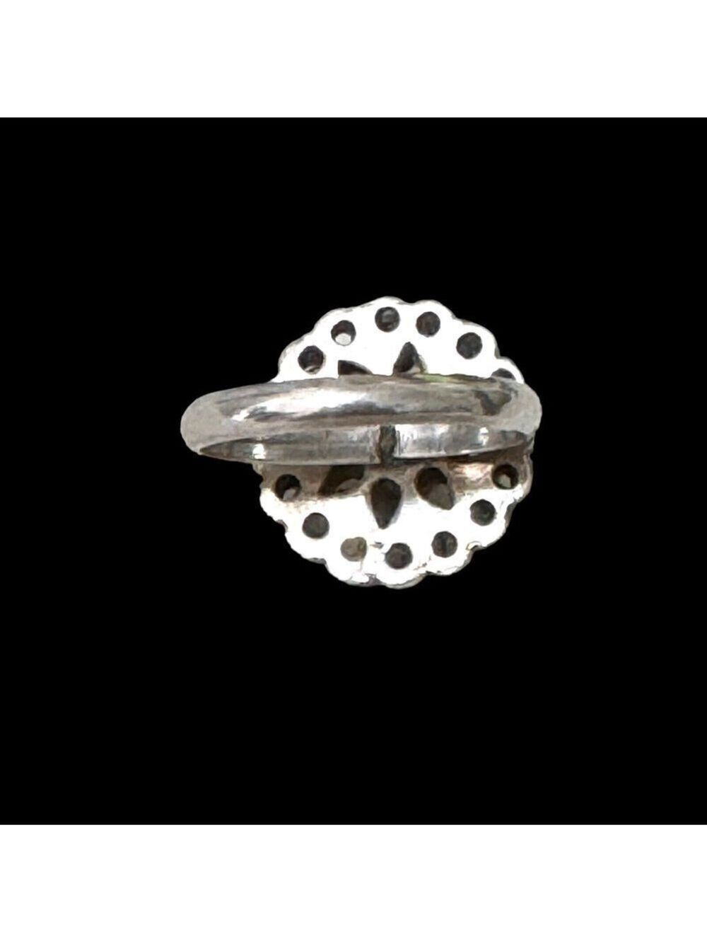 Antique Mexican Sterling Silver Filigree Flower Ring Turquoise Stone Sz 7.75 - Picture 7 of 10